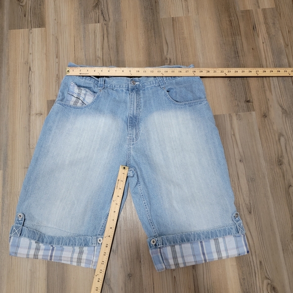 Vintage Y2K Southpole Jean Shorts Mens 40 Baggy Loose Checkered Blue Faded - Picture 2 of 9